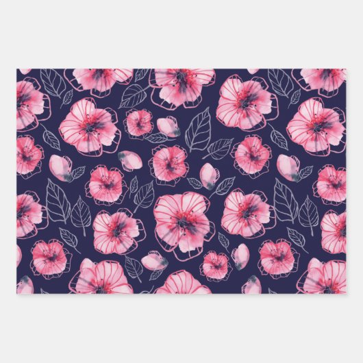 Papier à papier bleu navi rose Feuille plate Ensem (Devant)