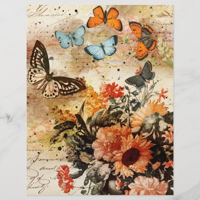 Papier à papier pour album Collage de papillons or (Devant)