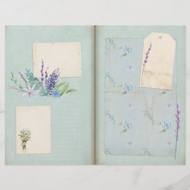 Papier à rebut bleu Shabby Floral Collage (Devant)