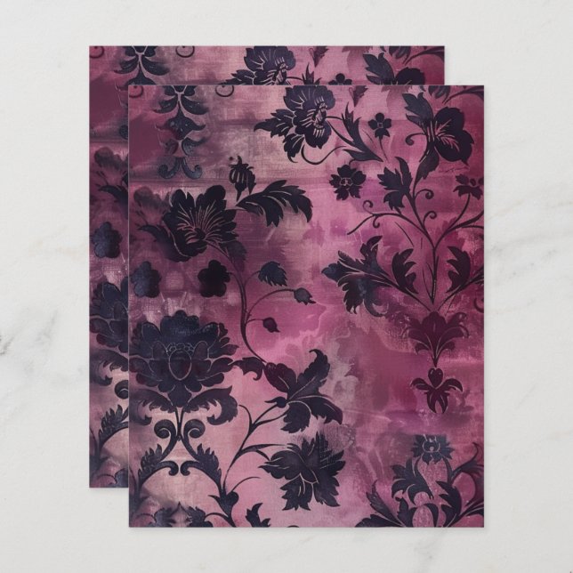 Papier à rebut floral de Grunge gothique violet (Devant / Derrière)
