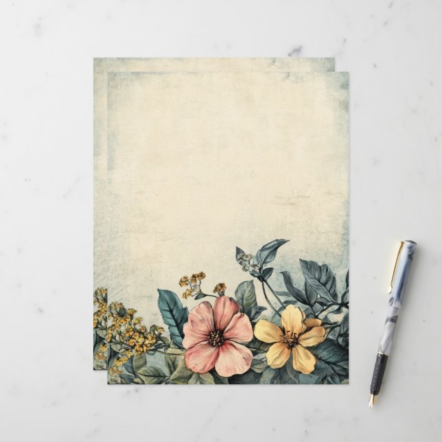 Papier à rebut journal vintage Floral Junk (Devant/Arrière en situation)