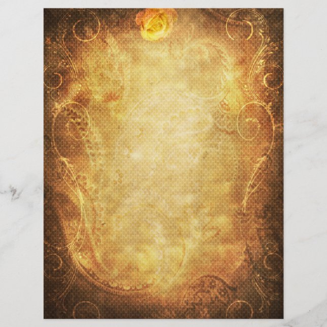 Papier à rebut rose jaune encadré de rouleaux or (Devant)