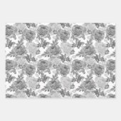 Papier à Rose noir blanc floral Jeu de 3 (Devant 3)