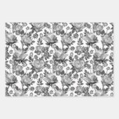 Papier à Rose noir blanc floral Jeu de 3 (Devant)