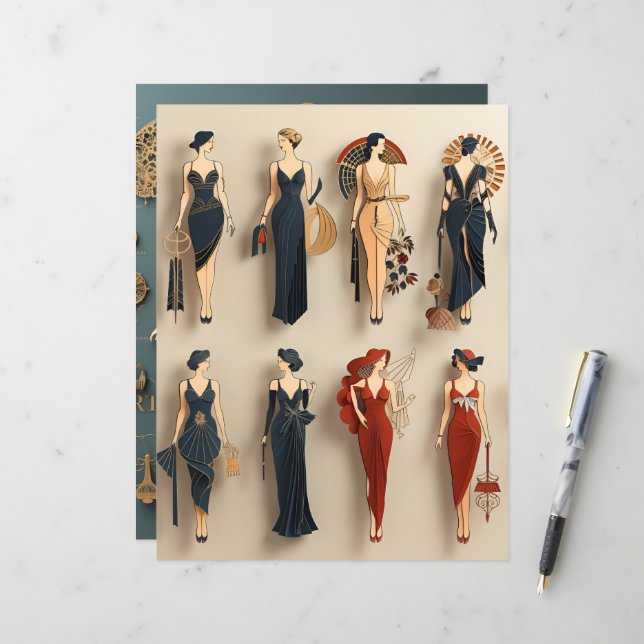 Papier à scandale poupées papier Art déco (Devant/Arrière en situation)