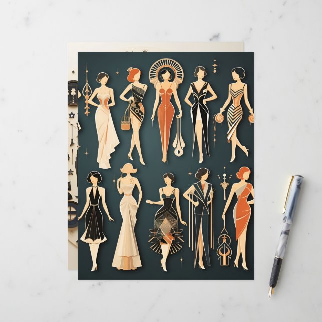 Papier à scandale poupées papier Art déco (Devant/Arrière en situation)