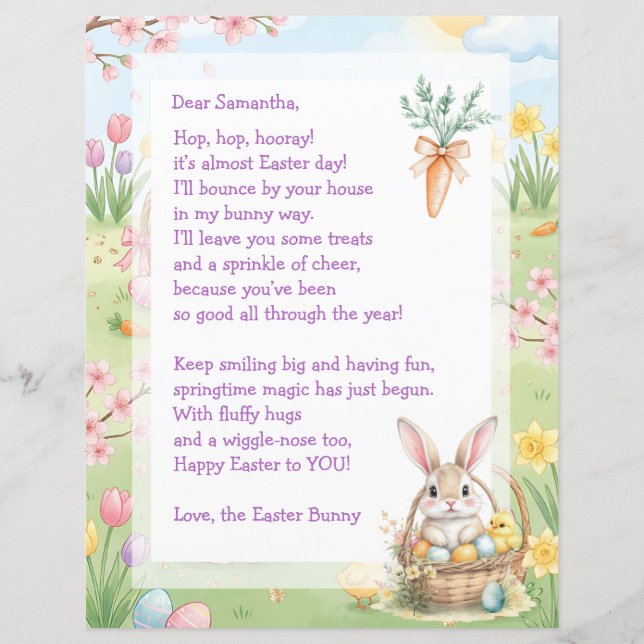 Papier A Sweet Whimsical Easter Bunny Letter for Children (Devant)