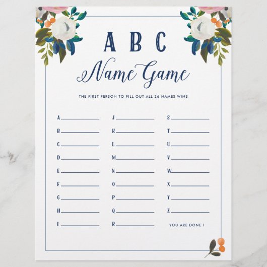 Papier ABC Baby Name Shower Jeu (Devant)
