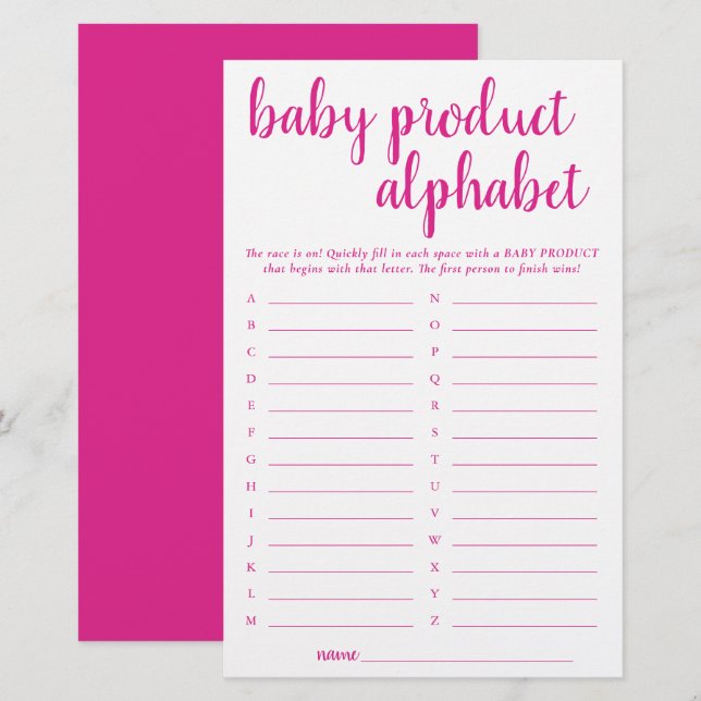 Papier ABC simple rose rose | Jeu de douche Magenta (Devant / Derrière)
