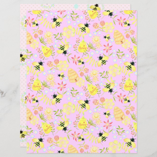 Papier Abeille de miel rose (Devant / Derrière)