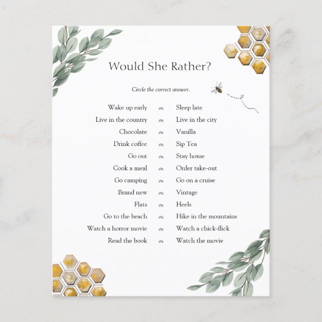 Papier Abeille d'or et Eucalyptus préfèrent le jeu (Devant)