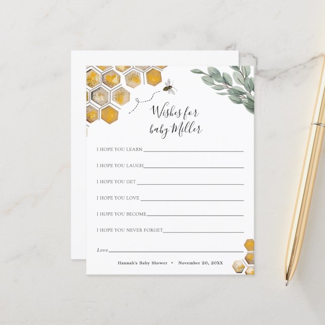 Papier Abeille et Eucalyptus Baby shower Wives for the Ba (Devant/Arrière en situation)