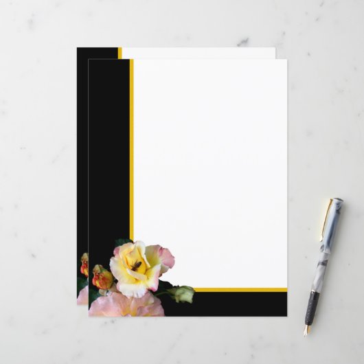 Papier Abeille sur roses rose jaune Fleurs (Devant/Arrière en situation)