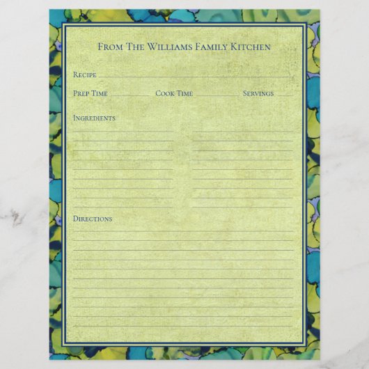Papier Abstract Watercolor Green Teal Recipe Paper Sheet (Devant)