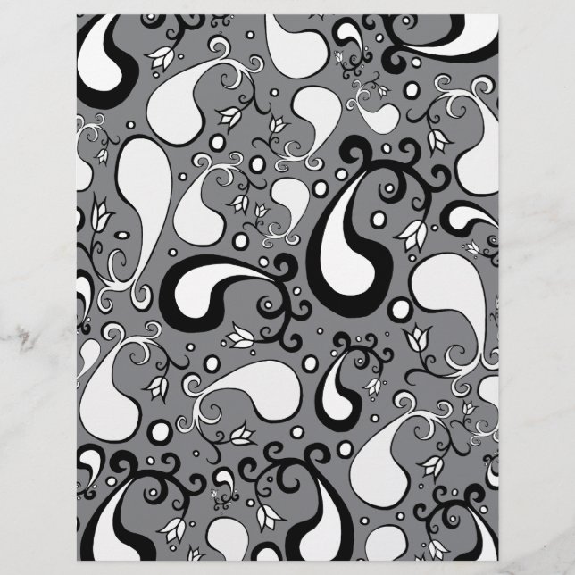Papier Abstrait gris et blanc Tulip Paisley motif (Devant)