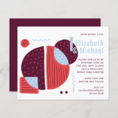 Papier Abstrait moderne Maroon rouge bleu mariage Invitat (Devant / Derrière)