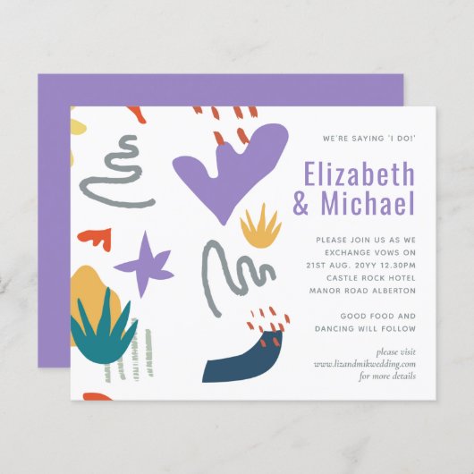 Papier Abstrait moderne violet vert orange mariage Invita (Devant / Derrière)