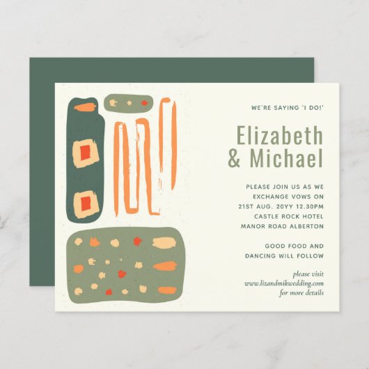Papier Abstrait Olive Green Orange Wedding Invite (Devant / Derrière)