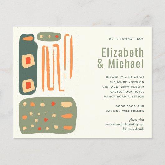 Papier Abstrait Olive Green Orange Wedding Invite (Devant)