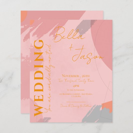 Papier Abstrait rose orange Belle Faire-part de mariage (Devant / Derrière)