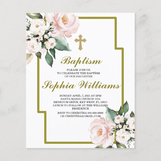 Papier Achèvement du baptême rose et blanc budget (Devant)