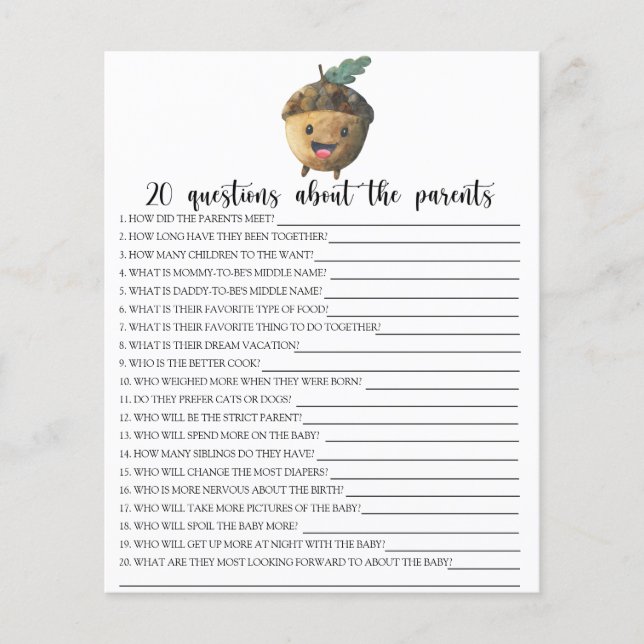 Papier Acorn - jeux - 20 questions sur les parents (Devant)