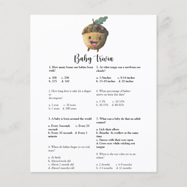 Papier Acorn - Trivia bébé | Jeu Baby shower (Devant)
