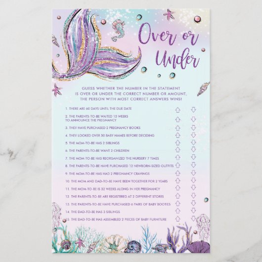 Papier Activité de Baby shower de la sirène au-dessus ou  (Devant)