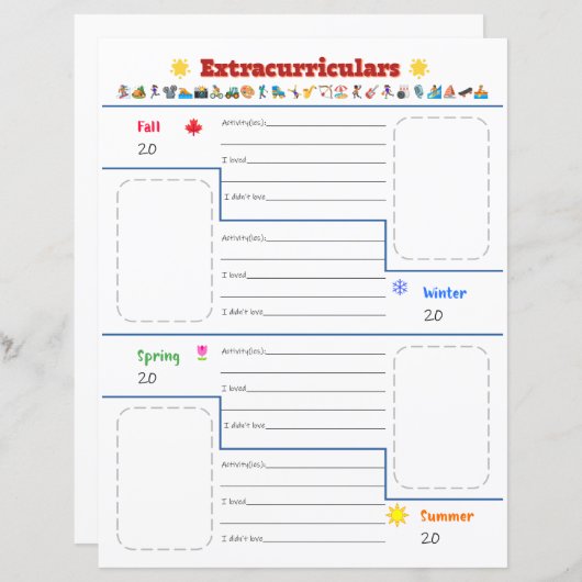 Papier Activités Extrascolaires pour Enfants à Imprimer (Devant / Derrière)