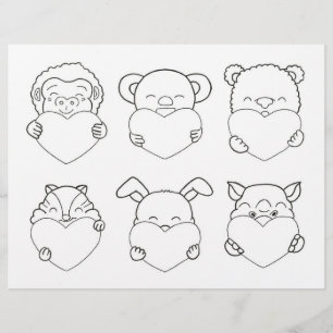 Papier Activités pour enfants Cartoon animal Coeurs Color