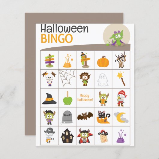 Papier Adorable Dragon Halloween BINGO Board! (Devant / Derrière)