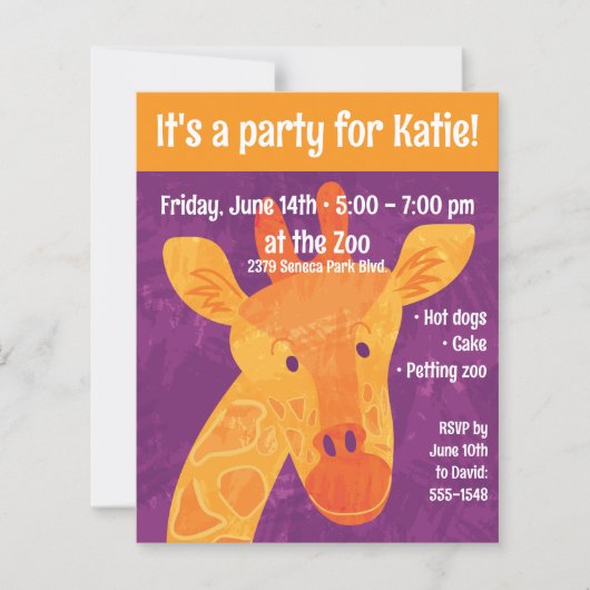 Papier Adorable Giraffe Party Invitation avec enveloppe (Devant)