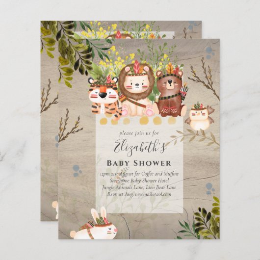 Papier Adorable Jungle Animaux Baby Boys Douche Invitatio (Devant / Derrière)