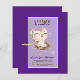 Papier Adorable OWL Baby shower Filles ou garçons Invitat