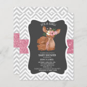 Papier Adorable Pink Deer Chevron Parties scintillant Bab (Devant / Derrière)