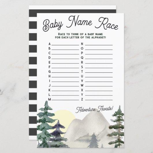 Papier Adventure Attend ! Baby Name Race Baby shower Jeu (Devant / Derrière)