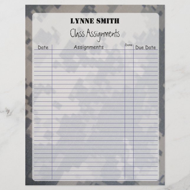 Papier Affectations de classe Camoflauge ACU (Devant)