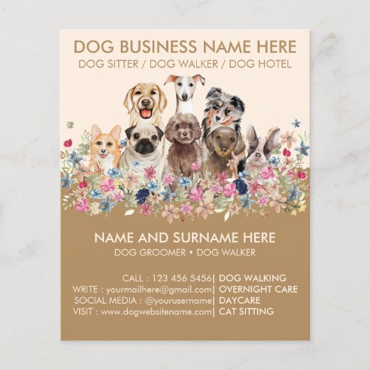 Papier Affiche de chiens botaniques beige marron (Devant)