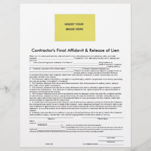 Papier Affidavit final de l'entrepreneur et libération du
