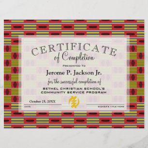 Papier Afrique Red Yellow Kente Certificat d'achèvement