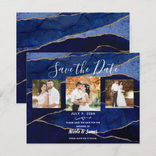 Papier Agate Bleue et Or Mariage Contemporain Enregistrez