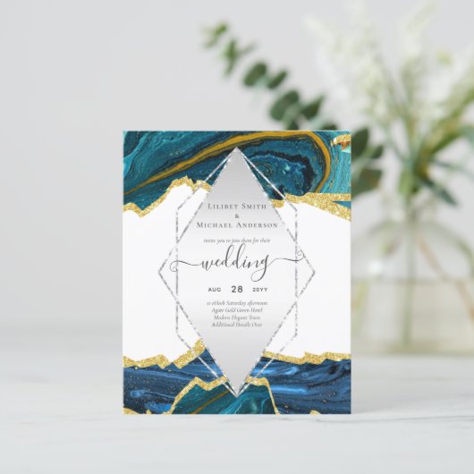 Papier Agate de mariage sarcelle or (Debout devant)