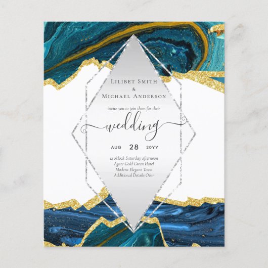 Papier Agate de mariage sarcelle or (Devant)