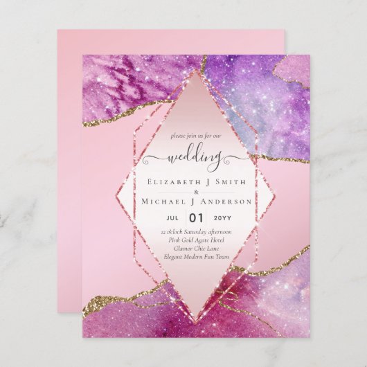 Papier AGATES Rosesparkles Invitations de mariage BUDGET (Devant / Derrière)