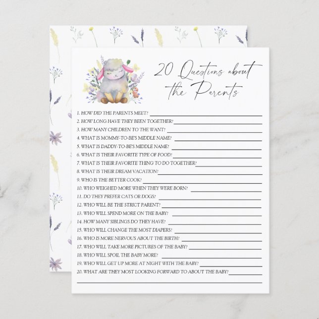 Papier Agneau - Jeu de fête | 20 questions sur les Parent (Devant / Derrière)