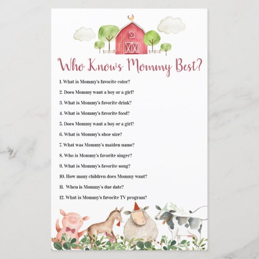 Papier Agritourisme Animaux Barnyard Qui Connaît Maman Me (Devant)