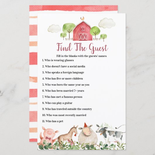 Papier Agritourisme Animaux Barnyard Trouvez le jeu d'inv (Devant / Derrière)