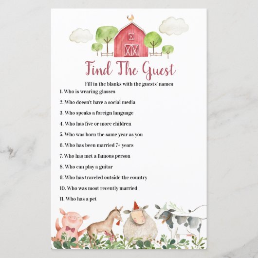 Papier Agritourisme Animaux Barnyard Trouvez le jeu d'inv (Devant)