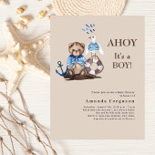 Papier Ahoy boy teddy marin Baby shower beige invitation