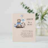 Papier Ahoy boy teddy marin Baby shower beige invitation (Debout devant)